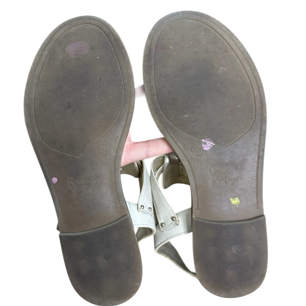 Crown Vintage Beige Off White Leather Sandals Paxley Silvertone Hardware Size 6 - Picture 7 of 7